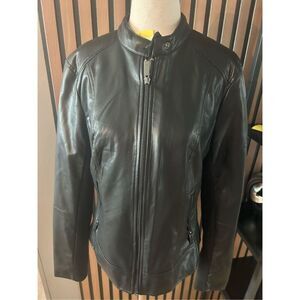 Kenneth Cole New York black fox leather jacket size small NWT